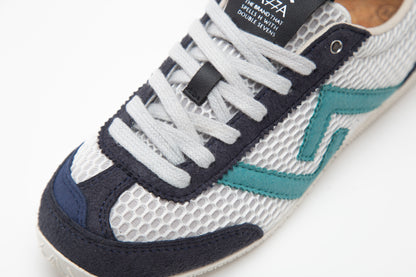 SA77A颯合 CATHAY HONG KONG BAY The brand that spells H with double seven. Sa77a Sustainable sneaker one pair of blue and white sneakers on a white background. 