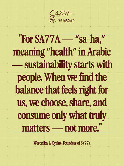 SA77A founders quote about health, balance and sustainable fashion choices.