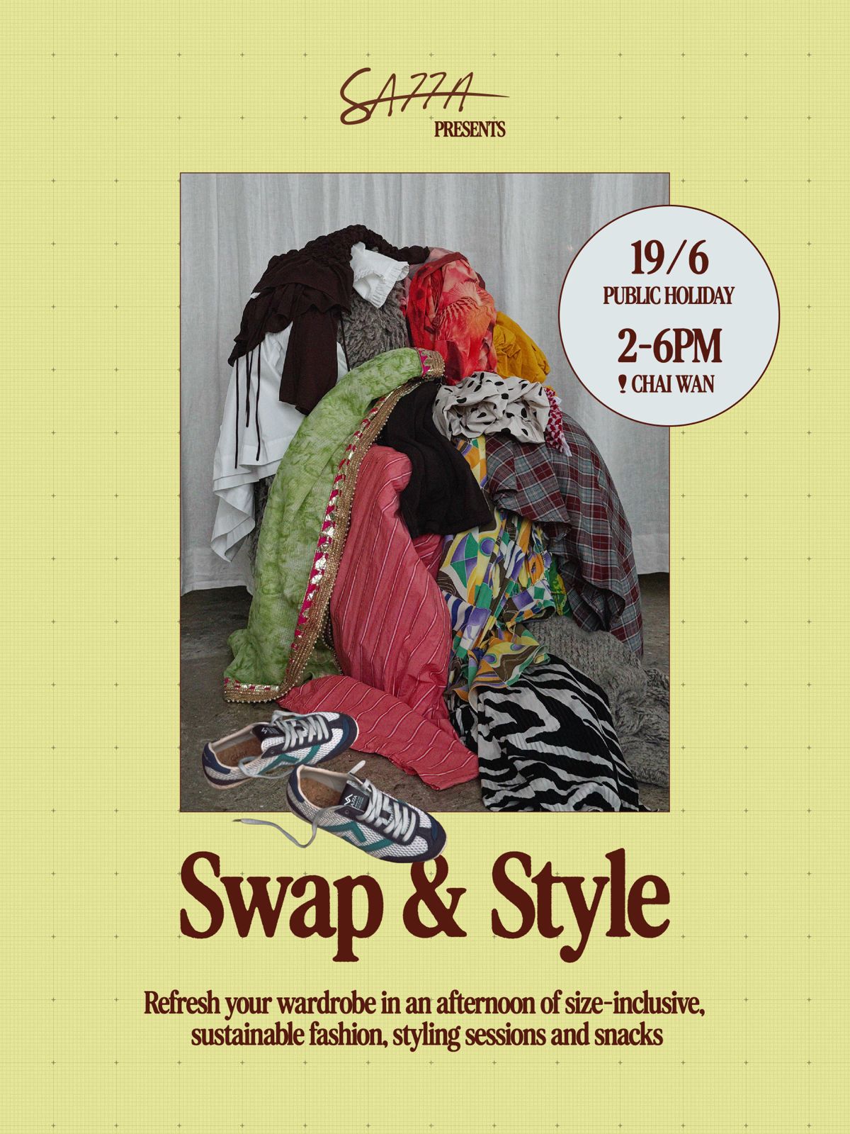 SA77A Swap & Style clothing swap event poster for 19 June in Chai Wan, Hong Kong.